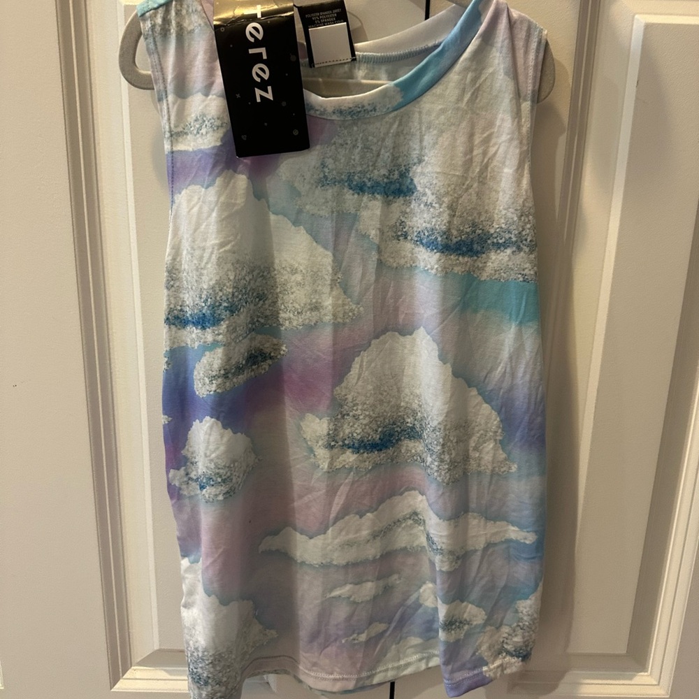 Terez Sleeveless Cloud Print Tank Top - White, Blue, Purple